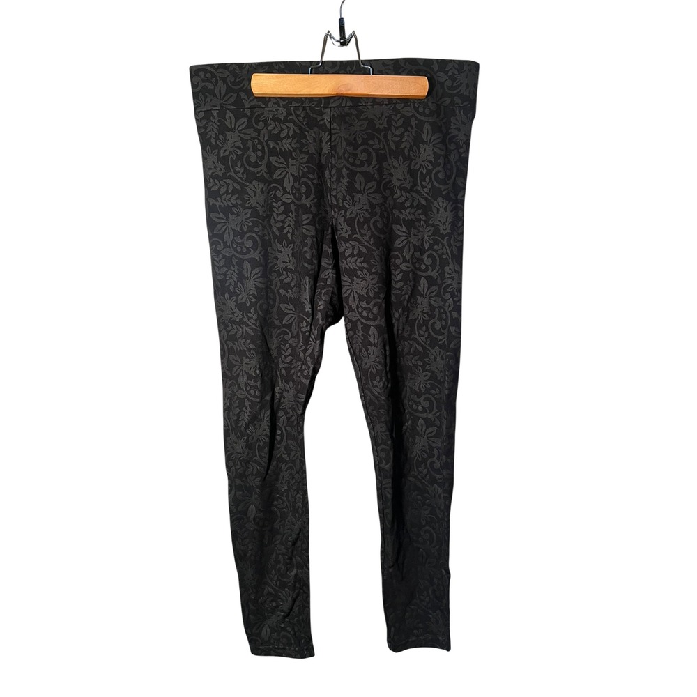 Loft Women's Size Medium Pull On Pant Black Paisley Jacquard Flocked High Rise